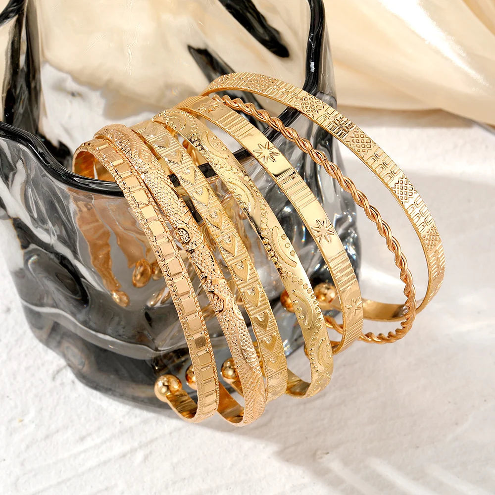 7 Piece Gold Cuff Bracelet Set for Women Geometric Stackable Boho Jewelry