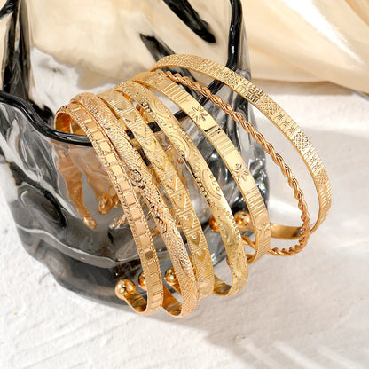 7 Piece Gold Cuff Bracelet Set for Women Geometric Stackable Boho Jewelry