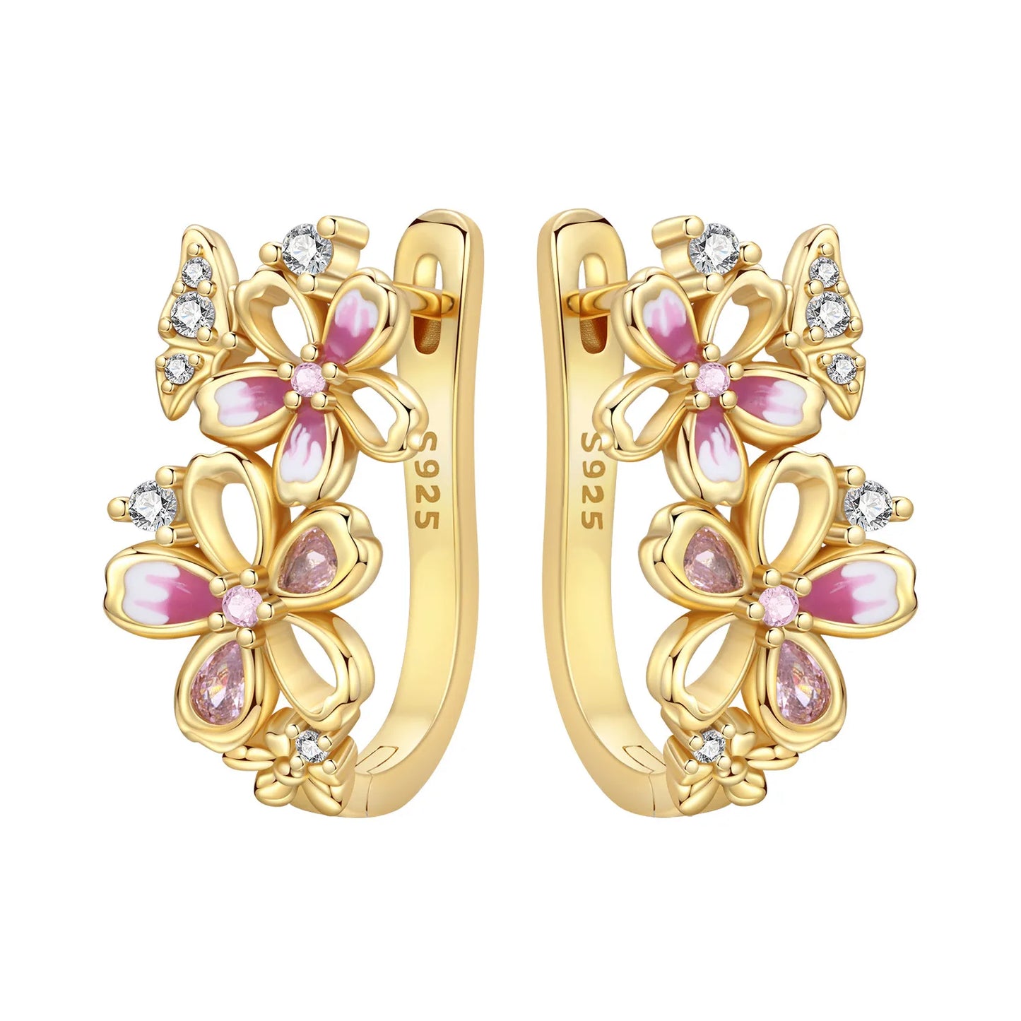S925 Sterling Silver 18K Gold-Lined Zircon Hoop Earrings for Women