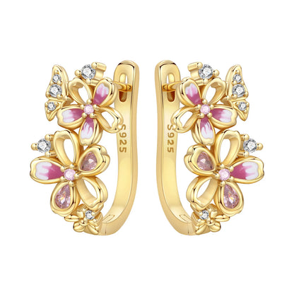 S925 Sterling Silver 18K Gold-Lined Zircon Hoop Earrings for Women