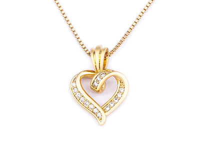 Gold Open Heart Pendant Necklace for Women – Sparkling Cubic Zirconia Dainty Clavicle Chain, Romantic Jewelry Gift