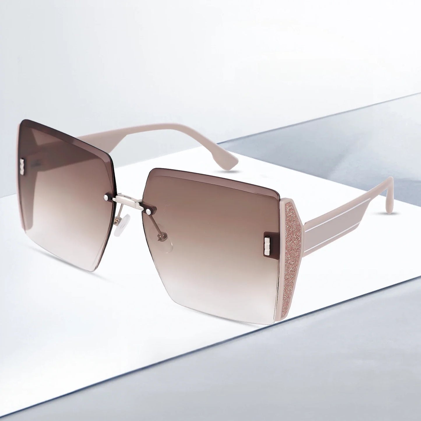 Women’s Vintage Square Frameless Sunglasses – Retro Gradient Lens UV Protection Fashion Shades