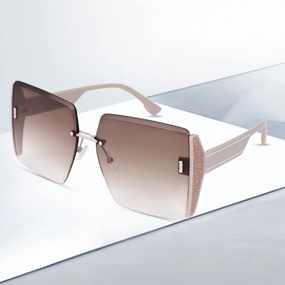 Women’s Vintage Square Frameless Sunglasses – Retro Gradient Lens UV Protection Fashion Shades