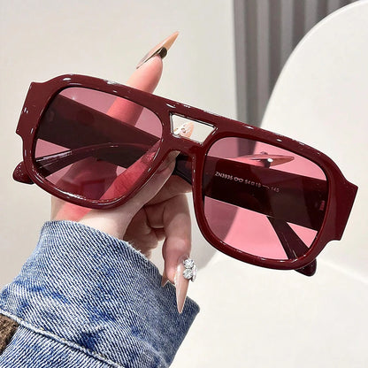 Retro Double Bridge Square Sunglasses for Women & Men – Candy Color Oversized UV400 Fashion Sun Glasses