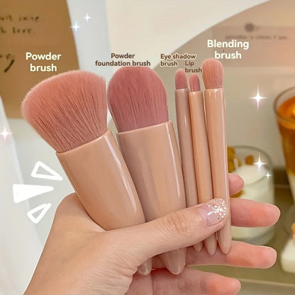 5 Piece Portable Makeup Brush Set With Mirror Foldable Travel Kit
