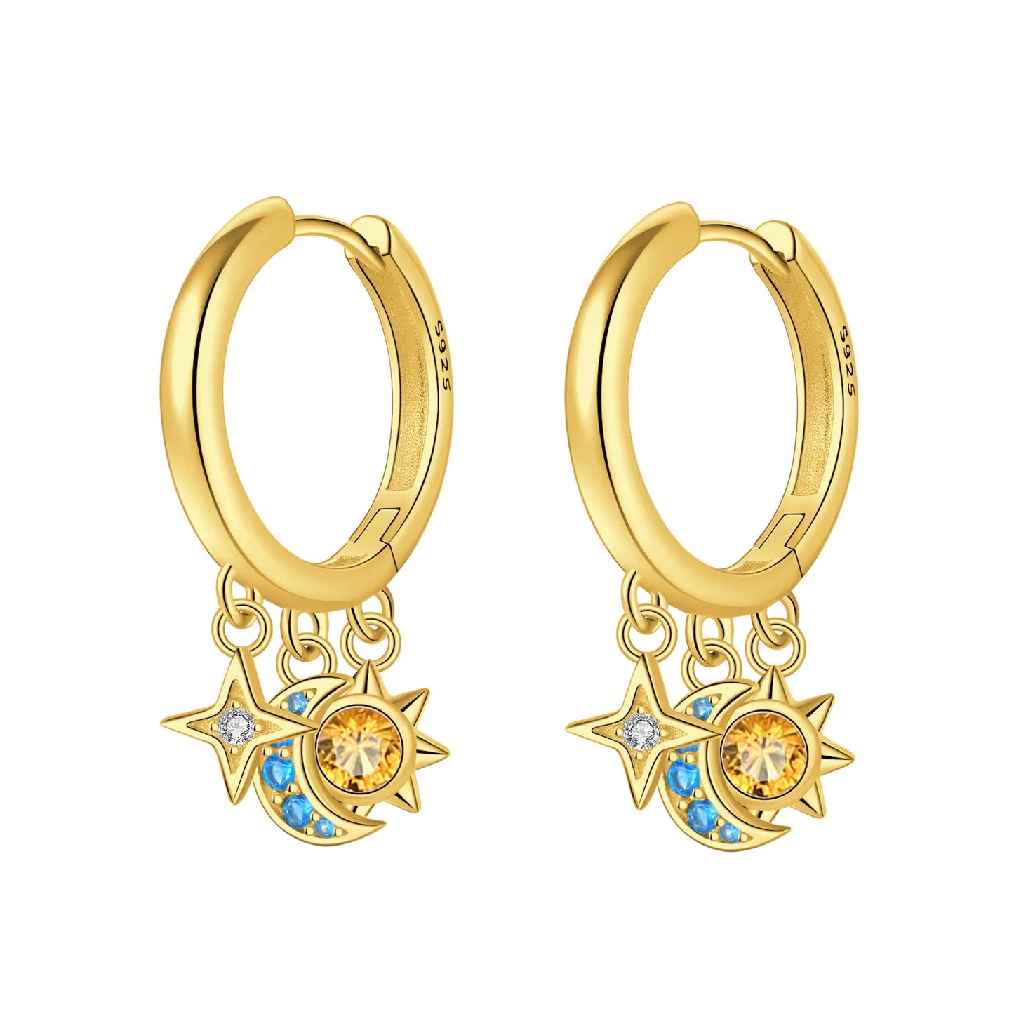S925 Sterling Silver 18K Gold-Lined Zircon Hoop Earrings for Women