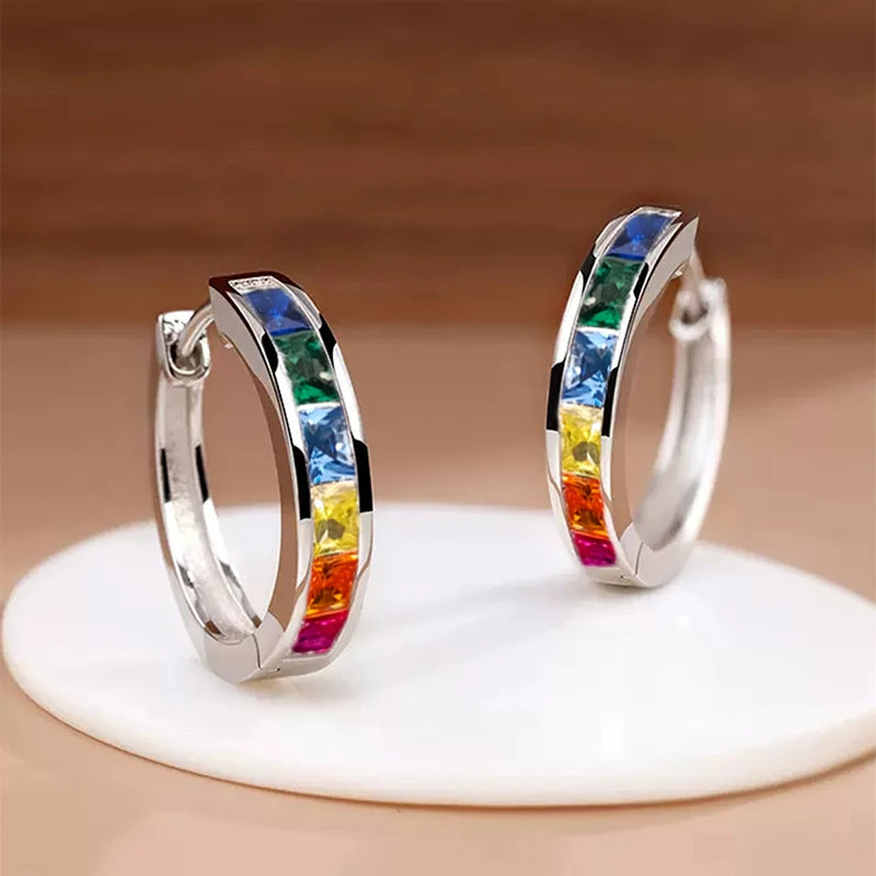 Classic Gold Tone Square Cut Cubic Zirconia Hoop Earrings for Women
