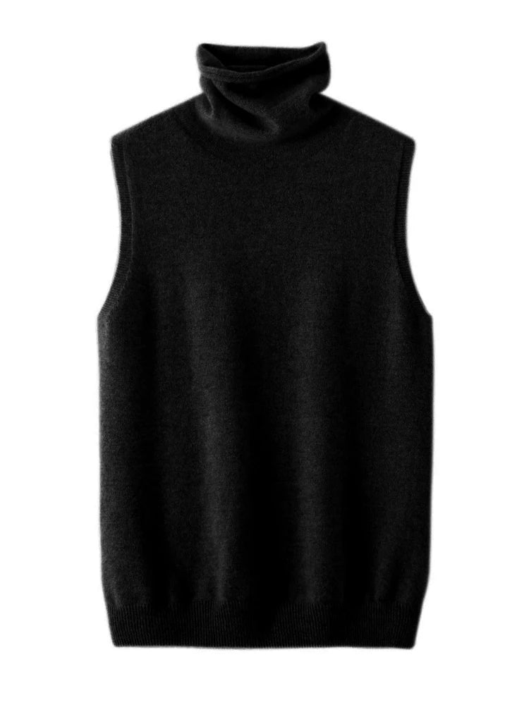 Womens Merino Wool Turtleneck Sweater Vest Sleeveless Knit Top
