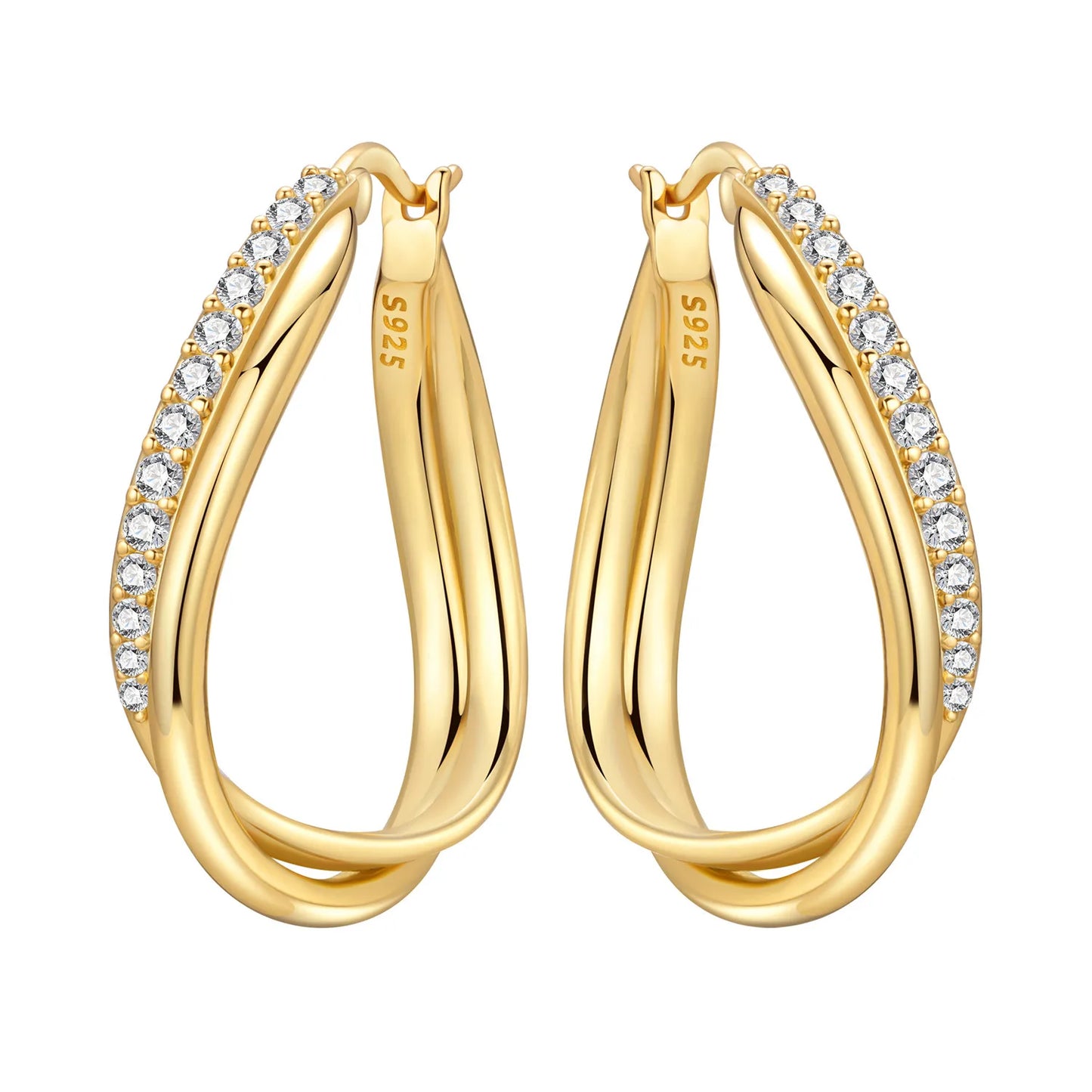 S925 Sterling Silver 18K Gold-Lined Zircon Hoop Earrings for Women