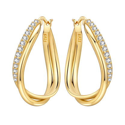 S925 Sterling Silver 18K Gold-Lined Zircon Hoop Earrings for Women