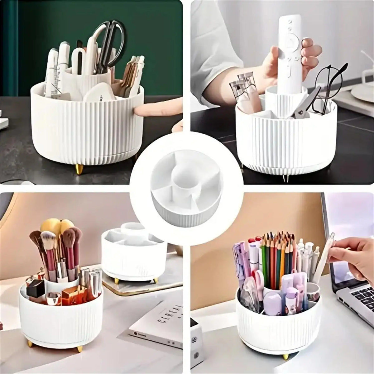 360 Rotating Makeup Organizer Multi Compartment Cosmetic Brush Holder
