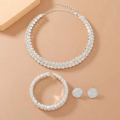 Women’s Luxury Rhinestone Jewelry Set – Double Layer Choker, Bracelet & Stud Earrings
