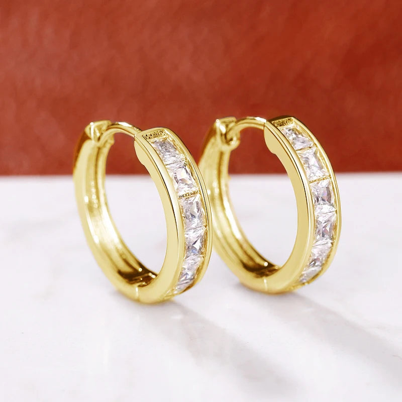 Classic Gold Tone Square Cut Cubic Zirconia Hoop Earrings for Women