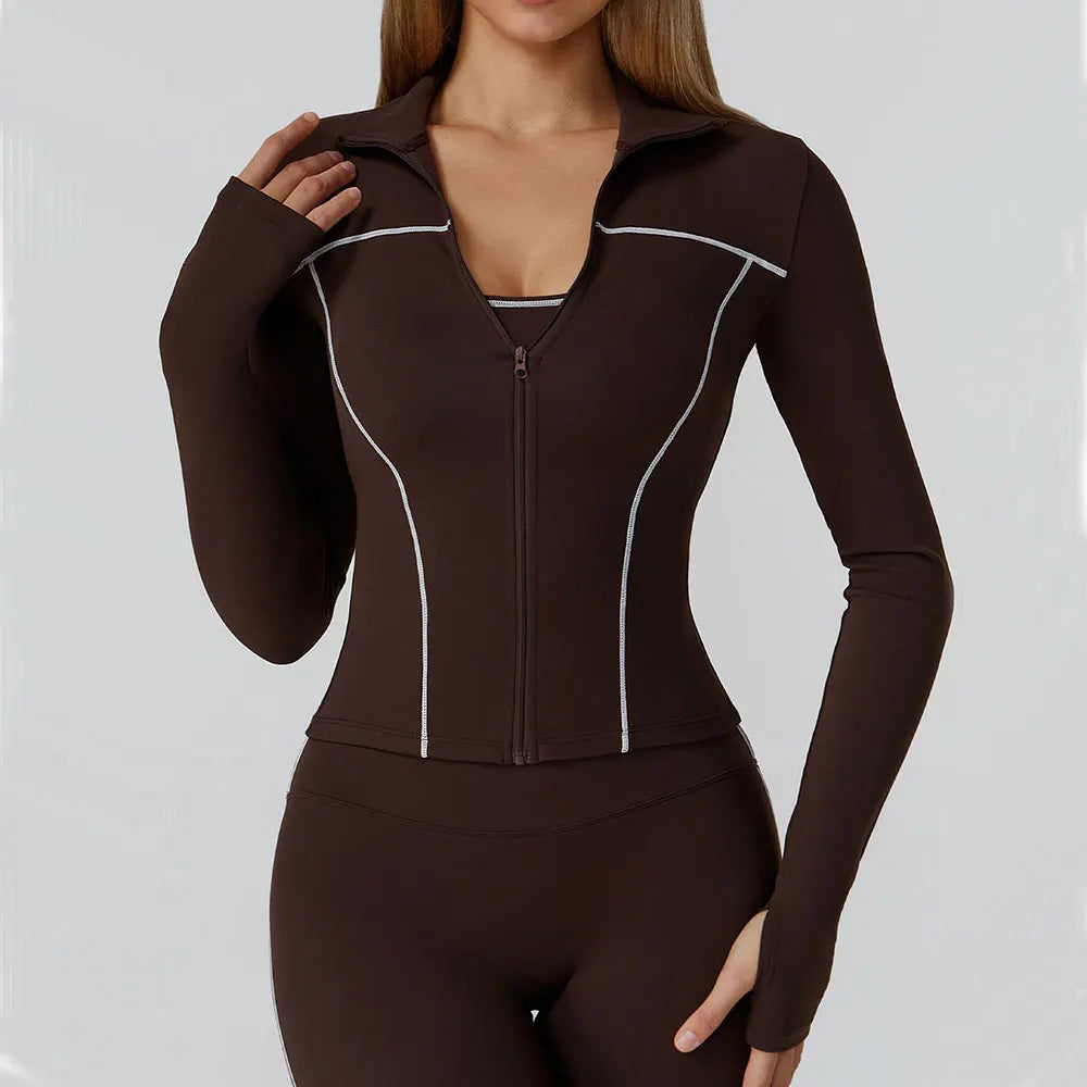 Women's Seamless Zip-Up Workout Jacket – Quick Dry Long Sleeve Yoga & Running Gym Top with Thumb Holes, Lightweight Athletic Fitness Jacket