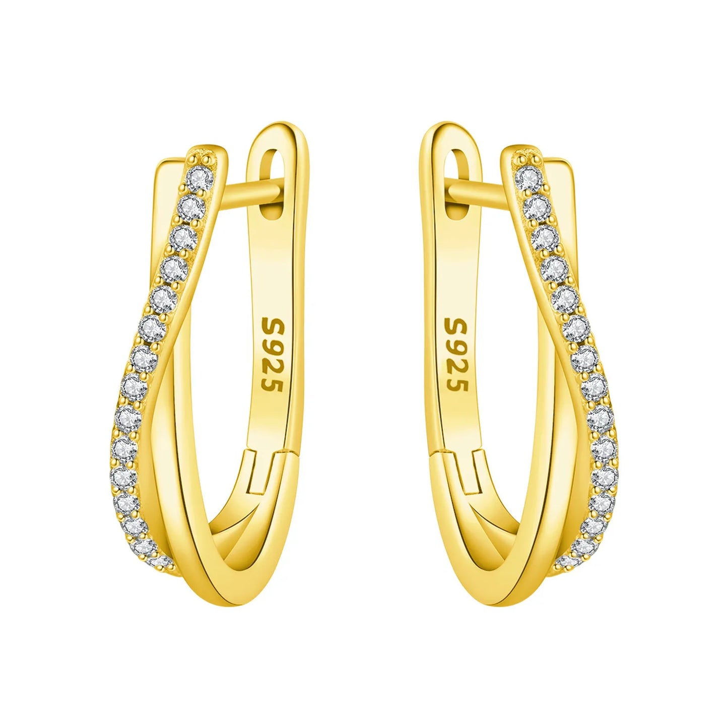 S925 Sterling Silver 18K Gold-Lined Zircon Hoop Earrings for Women