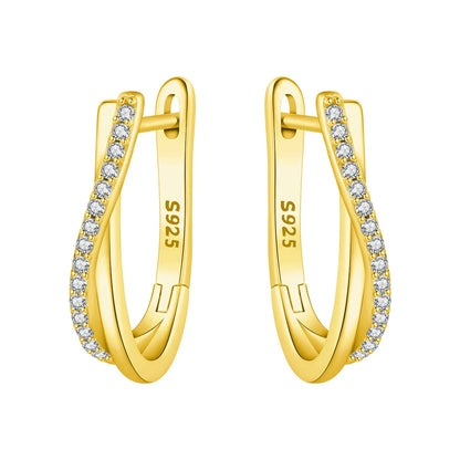 S925 Sterling Silver 18K Gold-Lined Zircon Hoop Earrings for Women
