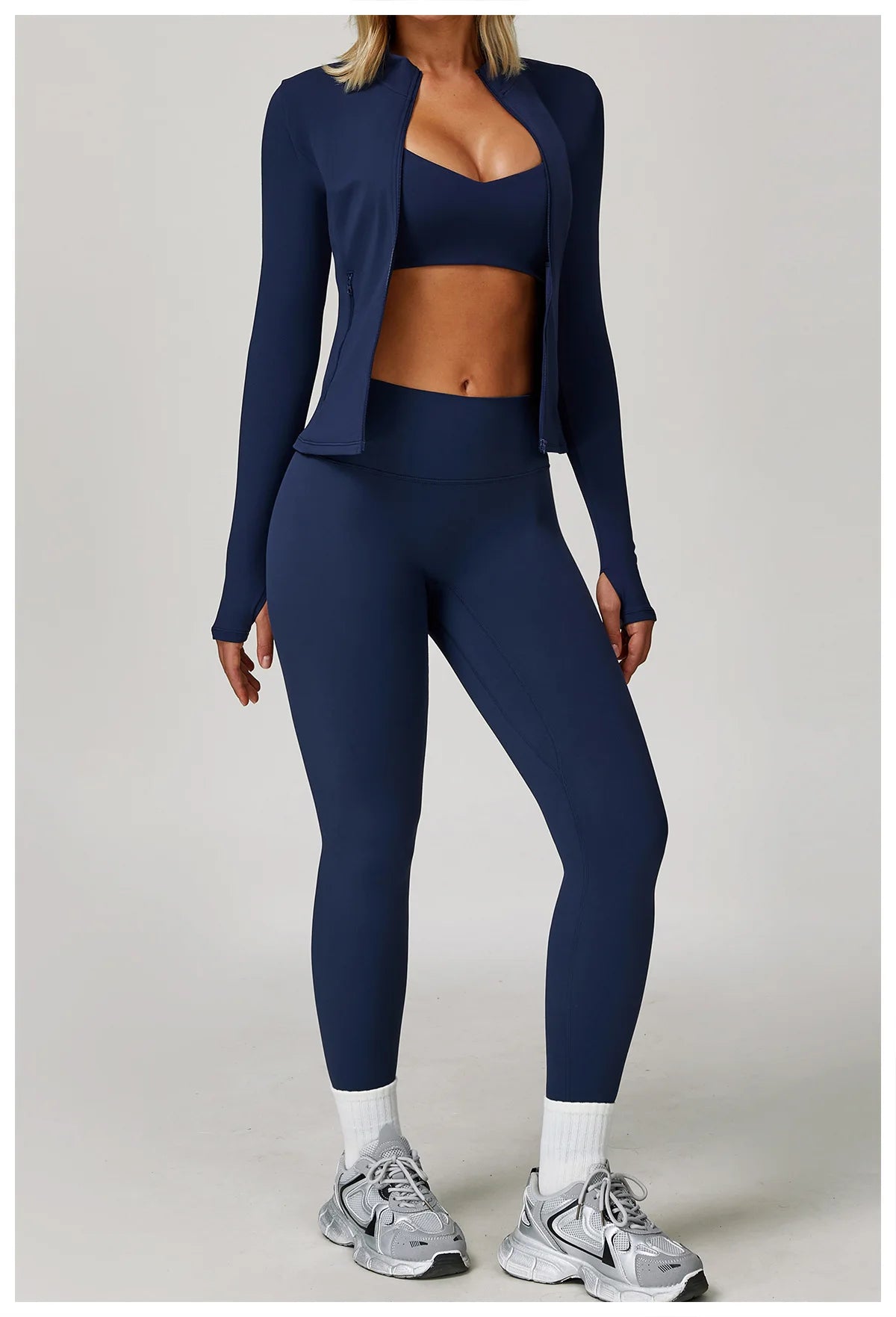Women's 2/3PCS Yoga Set Workout Clothes Long Sleeve Sports Bra Leggings Gym Running Activewear Outfit