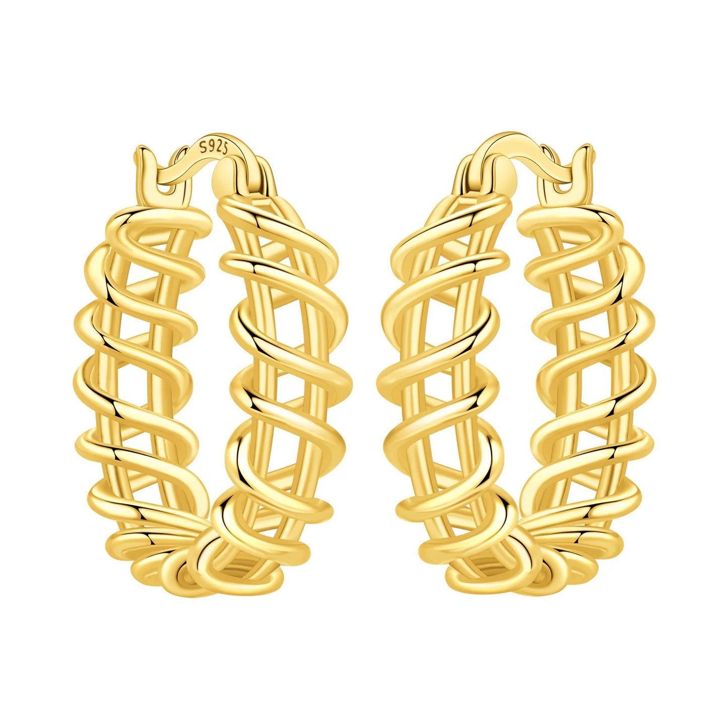 S925 Sterling Silver 18K Gold-Lined Zircon Hoop Earrings for Women