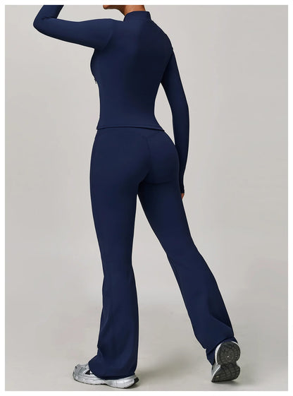 Women's 2/3PCS Yoga Set Workout Clothes Long Sleeve Sports Bra Leggings Gym Running Activewear Outfit