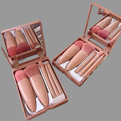 5 Piece Portable Makeup Brush Set With Mirror Foldable Travel Kit