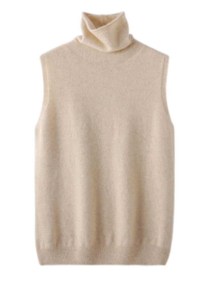 Womens Merino Wool Turtleneck Sweater Vest Sleeveless Knit Top