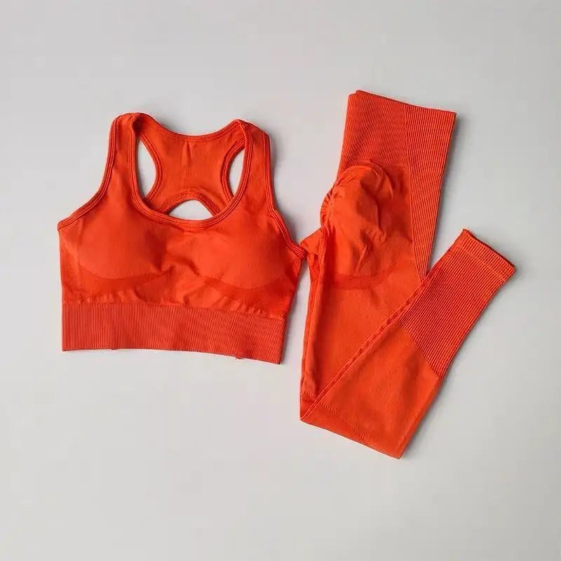 Women’s Seamless Yoga Set – Sexy Open Back Sports Bra & High Waist Scrunch Leggings Gym Outfit