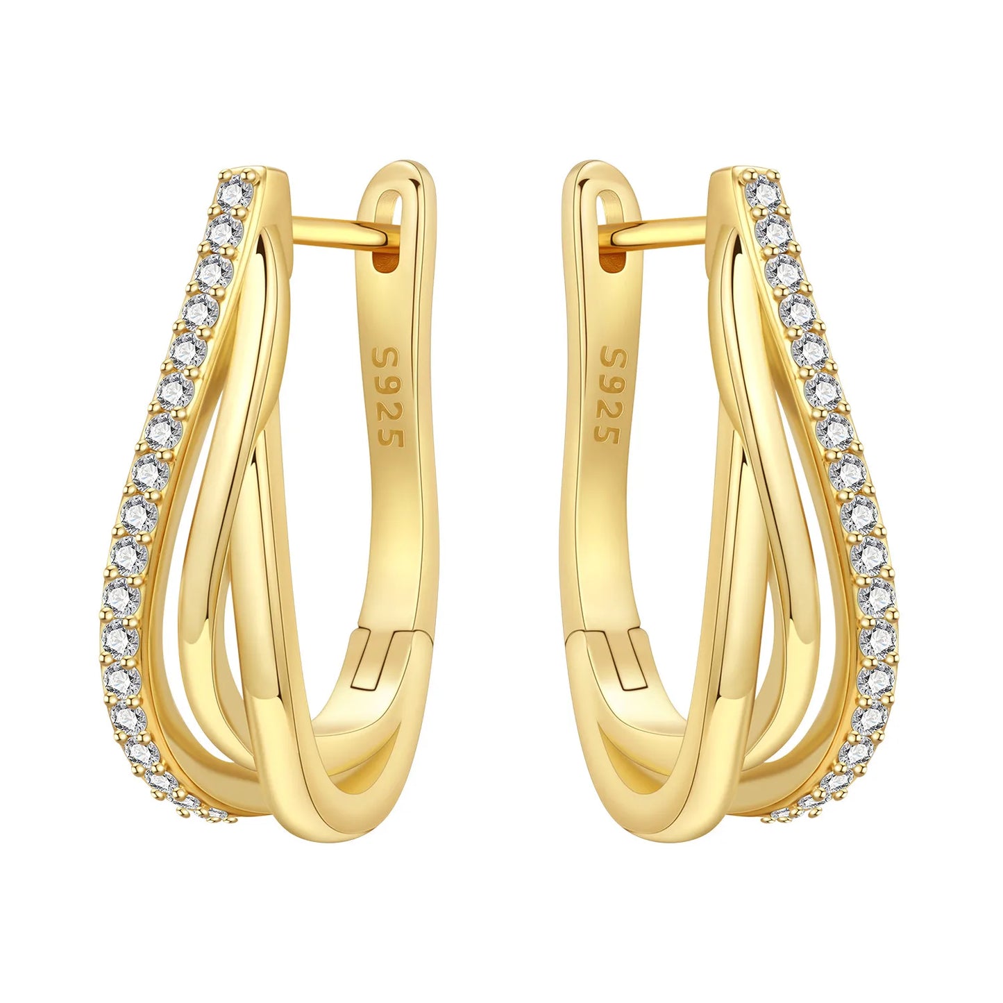 S925 Sterling Silver 18K Gold-Lined Zircon Hoop Earrings for Women