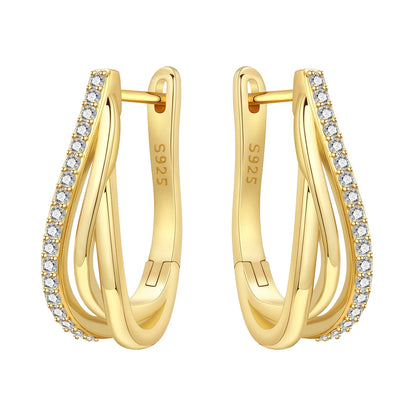 S925 Sterling Silver 18K Gold-Lined Zircon Hoop Earrings for Women