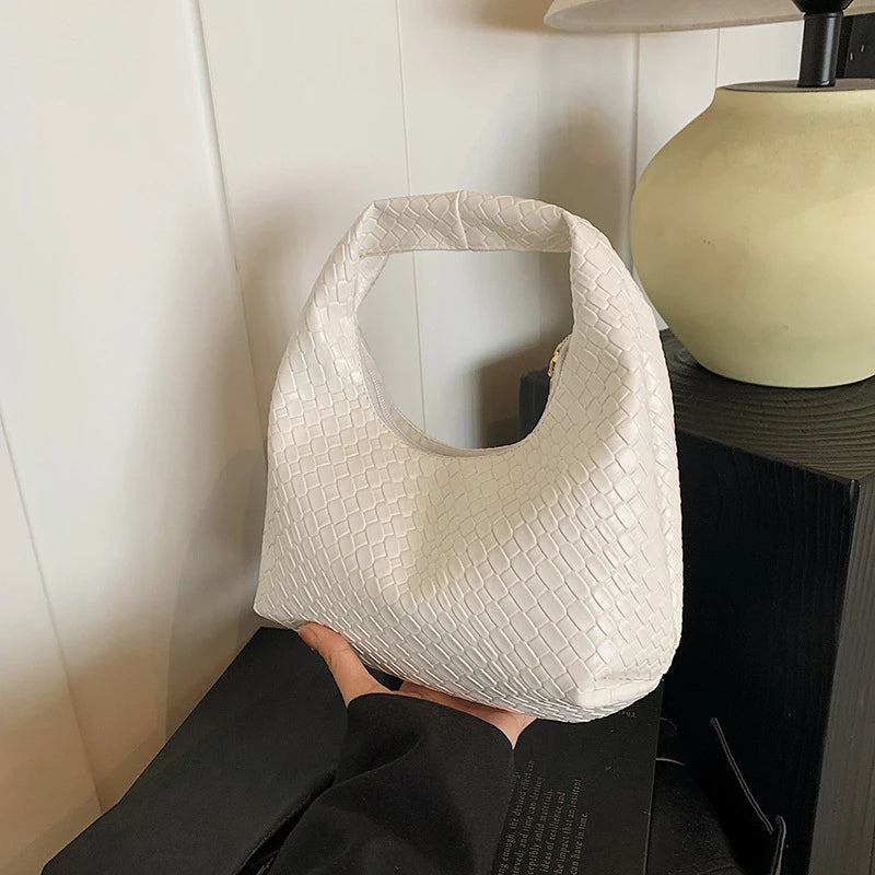 Women Woven Embossed Hobo Shoulder Bag Soft Premium Leather Handbag