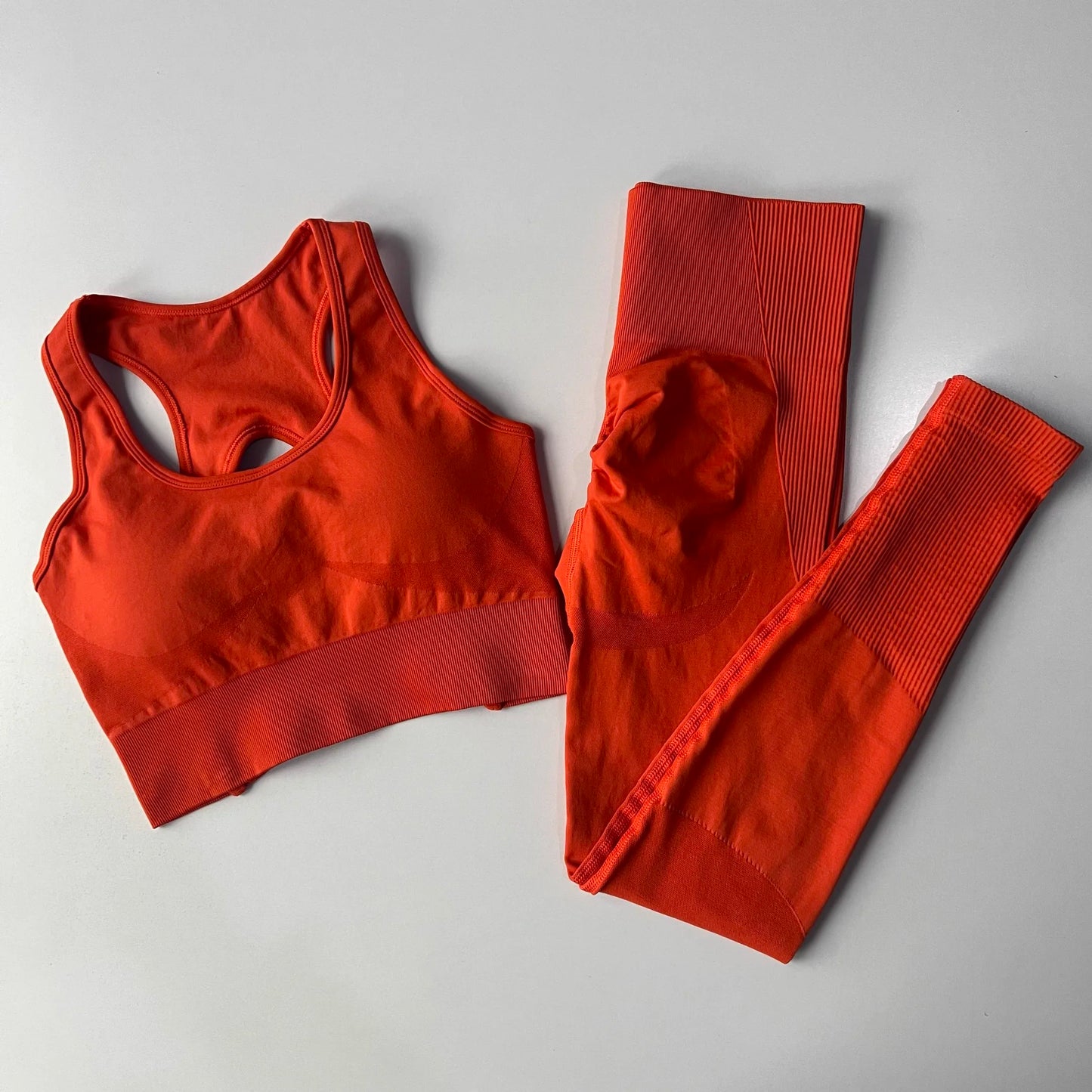Women’s Seamless Yoga Set – Sexy Open Back Sports Bra & High Waist Scrunch Leggings Gym Outfit