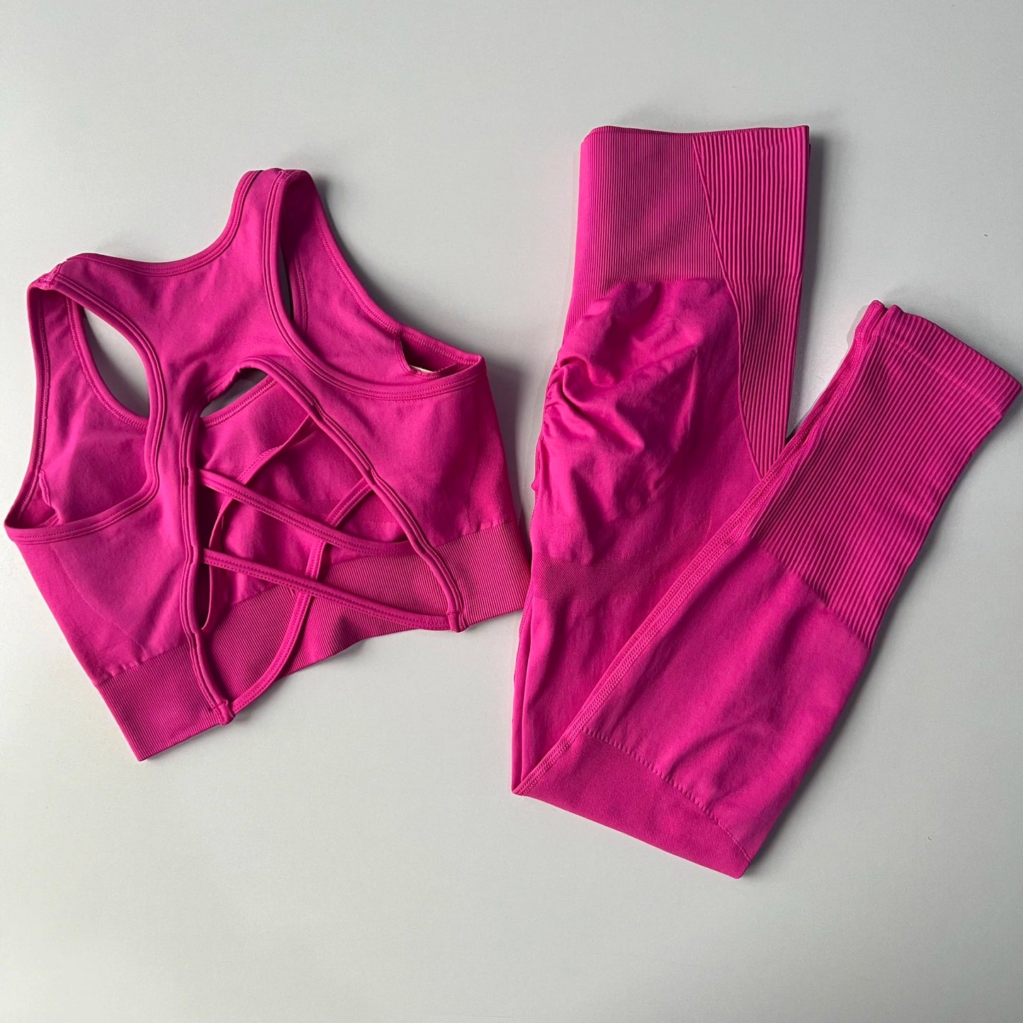 Women’s Seamless Yoga Set – Sexy Open Back Sports Bra & High Waist Scrunch Leggings Gym Outfit