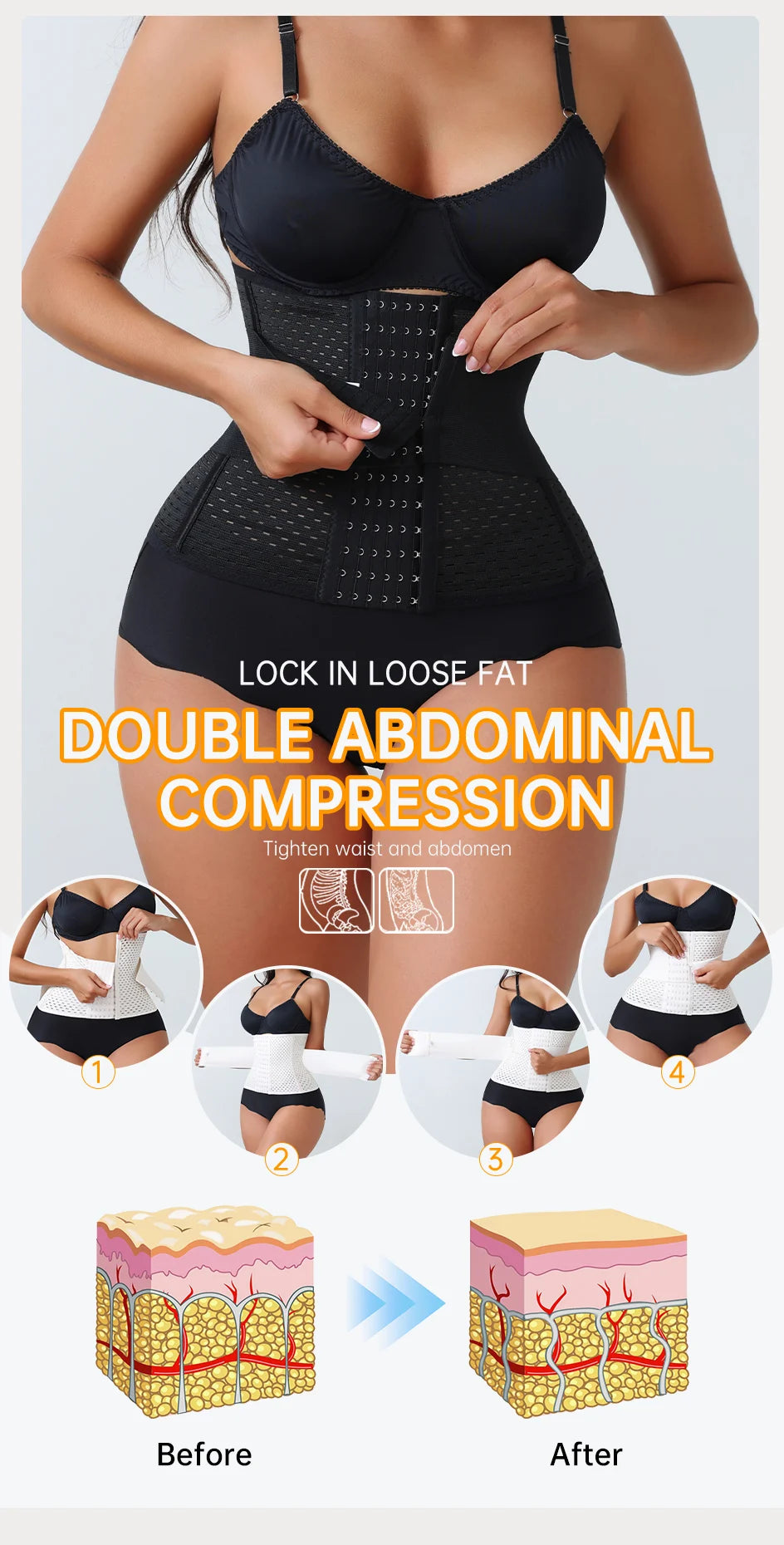 New Adjustable Waist Trainer for Women Double Belts Neoprene Corset with Zipper