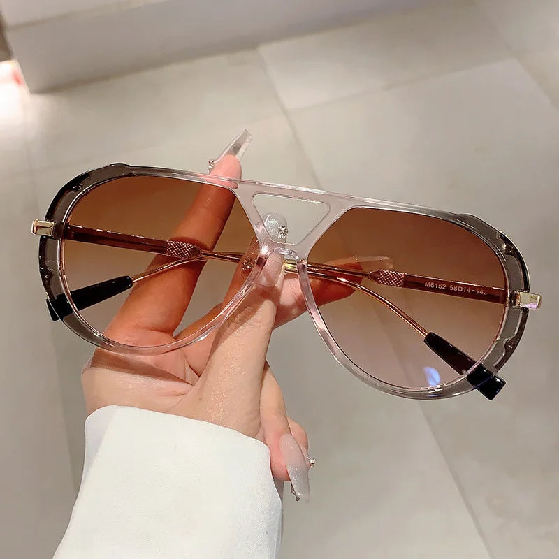 Vintage Double Bridge Oval Sunglasses UV400 | Luxury Gradient Lens Retro Fashion Eyewear for Men & Women