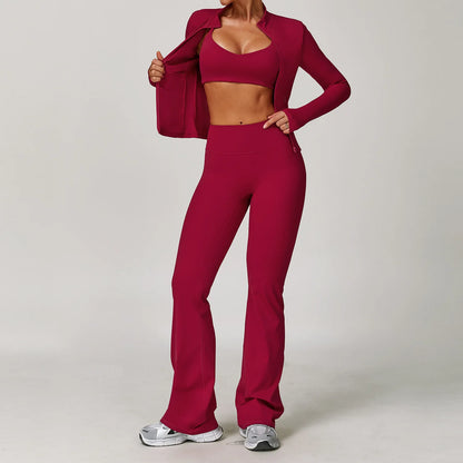 Women's 2/3PCS Yoga Set Workout Clothes Long Sleeve Sports Bra Leggings Gym Running Activewear Outfit