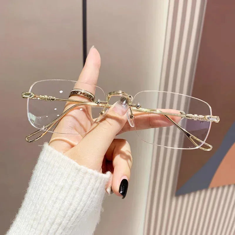 Transparent Rimless Rectangle Shades Glass Women Harajuku Blocking Glasses Frameless Anti-blue Optical Eyeglass Eyewear