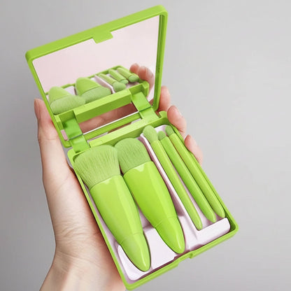 5 Piece Portable Makeup Brush Set With Mirror Foldable Travel Kit