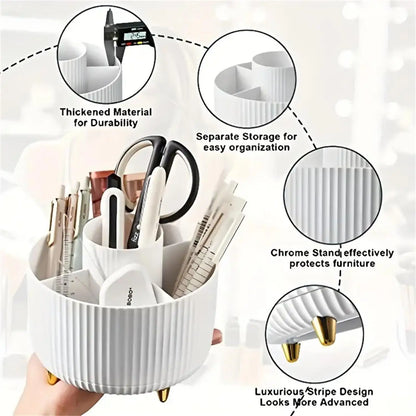 360 Rotating Makeup Organizer Multi Compartment Cosmetic Brush Holder