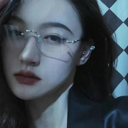 Transparent Rimless Rectangle Shades Glass Women Harajuku Blocking Glasses Frameless Anti-blue Optical Eyeglass Eyewear
