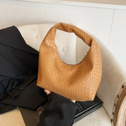 Women Woven Embossed Hobo Shoulder Bag Soft Premium Leather Handbag