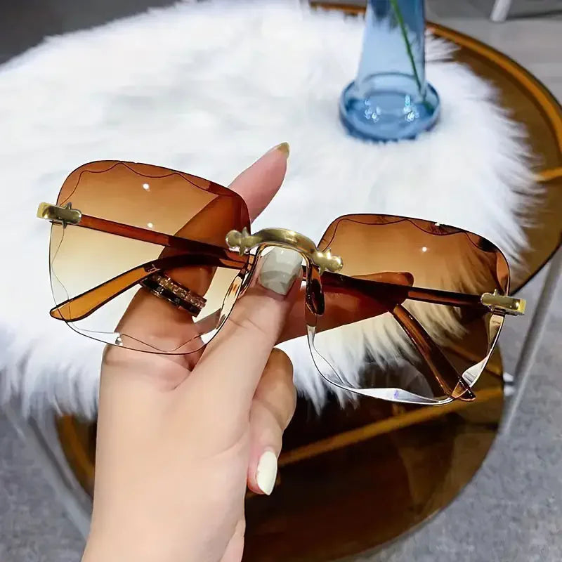 3PCS Square Rimless Sunglasses for Women & Men – Luxury Designer UV400 Shades, Fashion Summer Red Gradient Sun Glasses Set