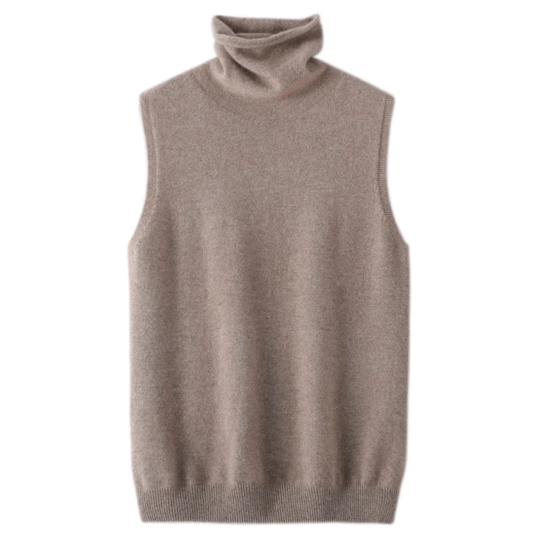 Womens Merino Wool Turtleneck Sweater Vest Sleeveless Knit Top