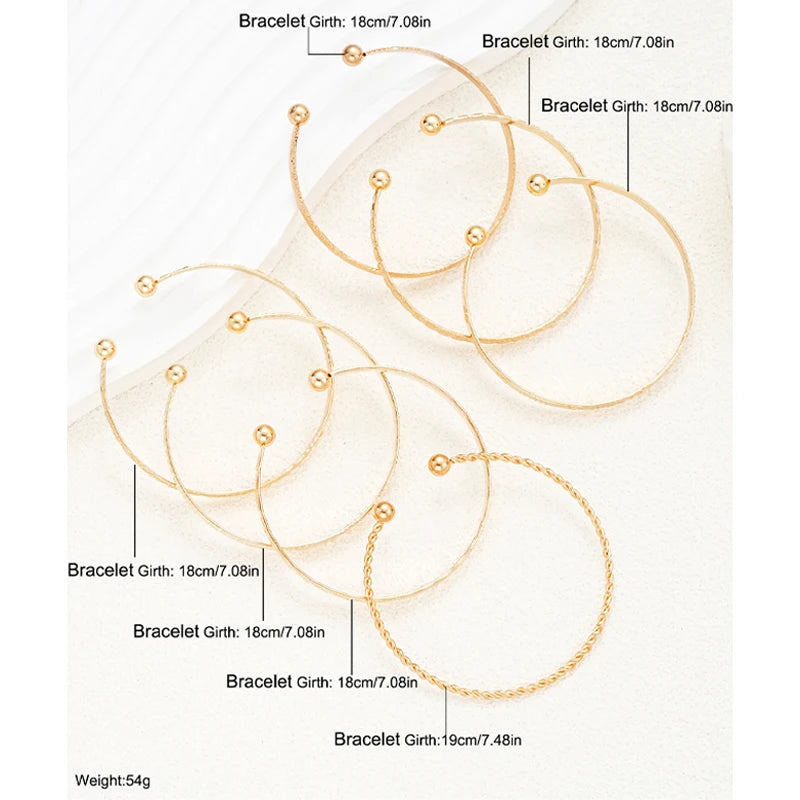 7 Piece Gold Cuff Bracelet Set for Women Geometric Stackable Boho Jewelry