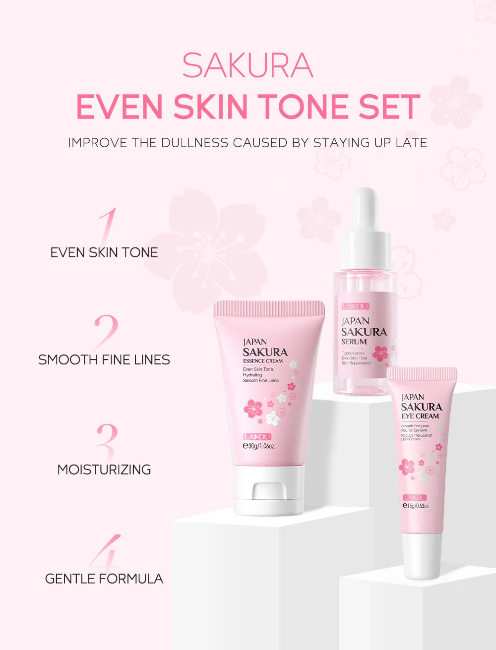 LAIKOU Sakura Skin Care Sets Facial Cleanser Face Cream Serum Toner Moisturizing Brightening Firming Hydrating Face Care Kit