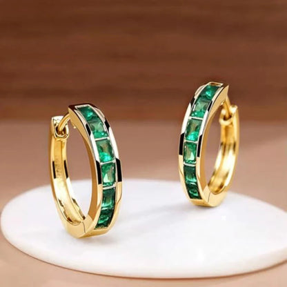 Classic Gold Tone Square Cut Cubic Zirconia Hoop Earrings for Women