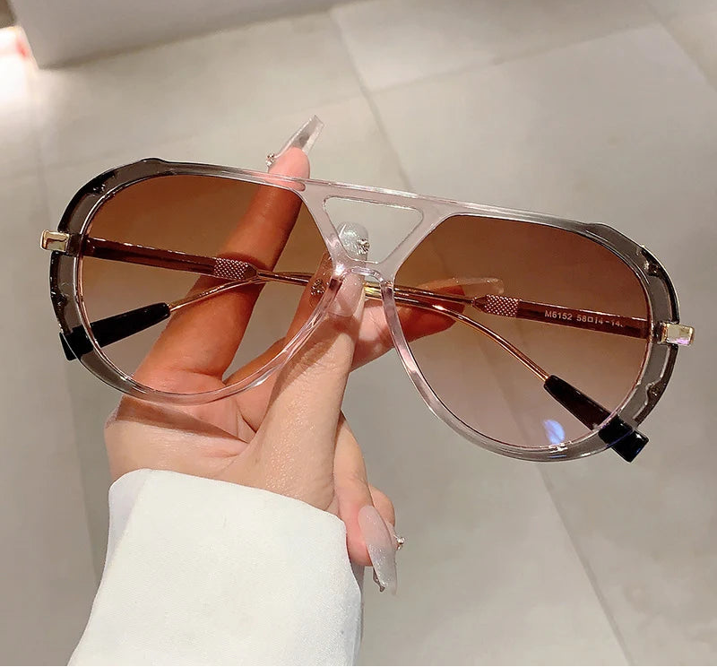 Vintage Double Bridge Oval Sunglasses UV400 | Luxury Gradient Lens Retro Fashion Eyewear for Men & Women