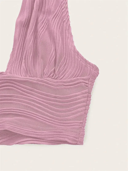 Women's White Backless Halter Crop Top - Deep V Neck Sleeveless Y2K Tank Top, Sexy Club Streetwear Summer Going Out Top
