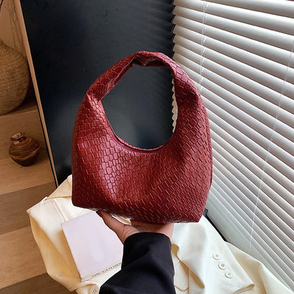 Women Woven Embossed Hobo Shoulder Bag Soft Premium Leather Handbag