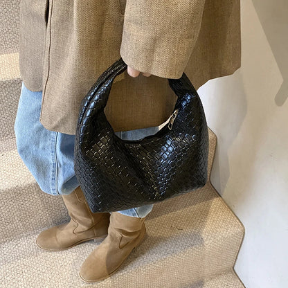 Women Woven Embossed Hobo Shoulder Bag Soft Premium Leather Handbag
