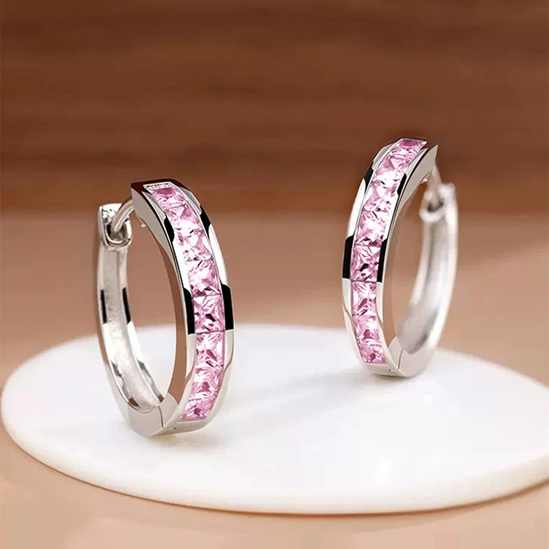 Classic Gold Tone Square Cut Cubic Zirconia Hoop Earrings for Women