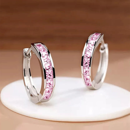 Classic Gold Tone Square Cut Cubic Zirconia Hoop Earrings for Women